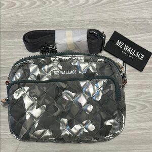 MZ Wallace Small Metro Camera Metallic Gray Crossbody Bag